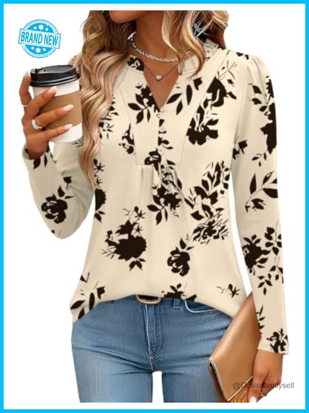 Long Sleeve Dressy Henley V-Neck Pleated Tunic Top Fall